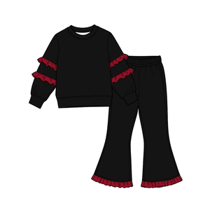 ชุดเสื้อแขนยาวสีพื้นสำหรับเด็กผู้หญิงสไตล์ล่าสุดและกางเกงขาบาน - Product Image 3