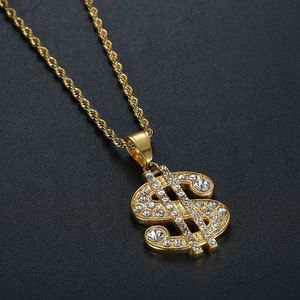 Collier pendentif signe dollar plaqué or Yunnique en acier inoxydable avec sertissage pavé, bijou unisexe style hip-hop, cadeau - Product Image 4