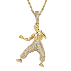 Collier Hip Hop avec pendentif <span class=keywords><strong>Bruce</strong></span> <span class=keywords><strong>Lee</strong></span> <span class=keywords><strong>Kung</strong></span> <span class=keywords><strong>Fu</strong></span> Chinois, micro-incrusté de zircon, personnalisé, idéal pour les fans d'icônes nationales, vente en gros - Product Image 5