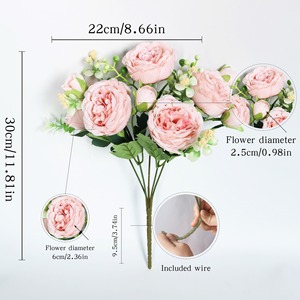 Flores simuladas de peonía de cinco cabezas, flores decorativas artificiales de rosas de peonía para el hogar, salón de bodas, ramos de Pascua de Navidad - Product Image 2
