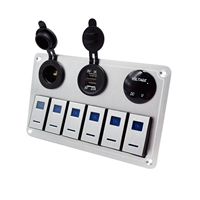 Panneau de commutateur à bascule LED 12V 6 gang en aluminium avec voltmètre, chargeur USB, prise allume-cigare pour voiture, camping-car, camion, bateau