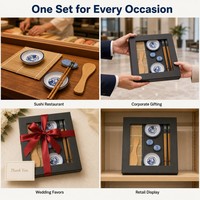 Kit de sushi personnalisé avec logo, plats en porcelaine, tapis à rouler en bambou, repose-baguettes, boîte cadeau OEM
