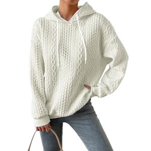 Sudadera con capucha de gran tamaño a la moda para mujer, sudadera holgada informal, tela de rizo transpirable, ropa de abrigo sólida con estampado anticontracción - Product Image 1