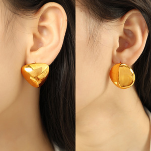 Boucles d'oreilles géométriques en alliage de zinc, surface miroir ovale, bijoux de mode unisexe EH479 EH480 - Product Image 4