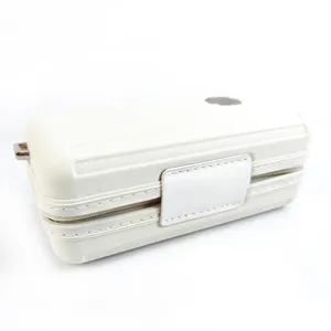 Custom White Minimalist Fashion Lady Makeup Case Portable Waterproof Shoulder Strap ABS Storage Box For Women