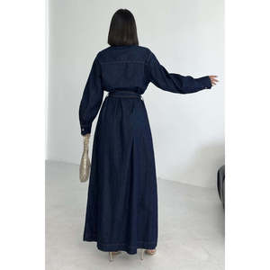 Robe longue en jean boutonnée classique 3034 - Bleu marine style Slap - Product Image 2