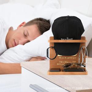 Wooden Hat <b>Rack</b> With Key Holder Solid <b>Wood</b> <b>Storage</b> Stand Multipurpose Desktop Organizer For Bedroom Living Room - Product Image 2