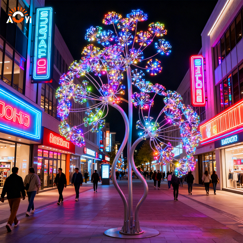Waterproof Colorful LED Flower Sculpture Lamp Outdoor Commercial Landscape Lighting for Public Area