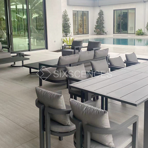 Mesa de comedor y sillas de aluminio resistente a la intemperie de lujo con cojines de secado rápido y diseño moderno perfecto para uso durante todo el año - Product Image 3