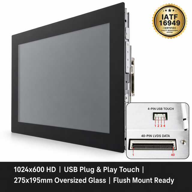 7 Inch 1024x600 TFT IPS LCD Module USB Touch Screen LED Backlight 275x195mm Oversized Cover Glass G+G Flush Mount Display Smart
