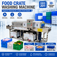 Laveuse de caisses en acier inoxydable à double convoyeur pour la décontamination croisée des produits crus et cuits, machine de nettoyage de paniers, HACCP, pour usine agroalimentaire de viande