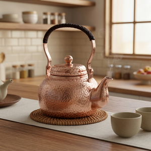 กาน้ำชาทองแดงแบบจีนโบราณพร้อมฝาปิด ด้ามจับโลหะ ทนความร้อน - Product Image 6