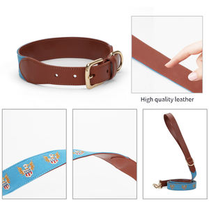 Set di Guinzaglio e Collare per Cani in Pelle con Logo Ricamato Personalizzabile di Grande Successo - Product Image 3