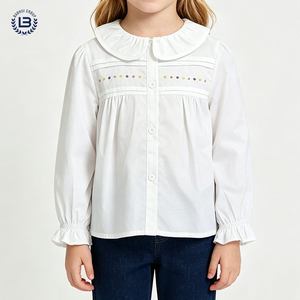 <span class=keywords><strong>Blouse</strong></span> incontournable à volants, grand col, broderie à pois colorée, manches bouffantes, en coton, confortable et polyvalente pour petites filles - Product Image 3