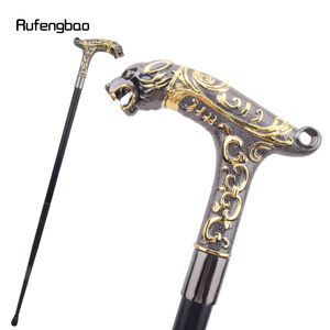 Canne de marche en métal noir et or avec poignée tête de panthère en acier au carbone, canne de gentleman - Product Image 1