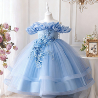 Robe de soirée sans manches en tulle patchwork à fleurs en trois dimensions pour jeune fille, robe de soirée de danse pour fête d'anniversaire de demoiselle d'honneur