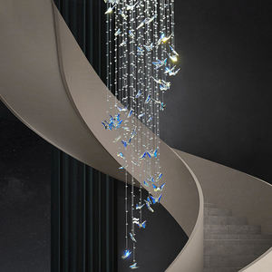 Villa Escaleras Escalera Mariposa colorida Cristal largo Espiral largo Mariposas de cristal Candelabros para techo alto - Product Image 1