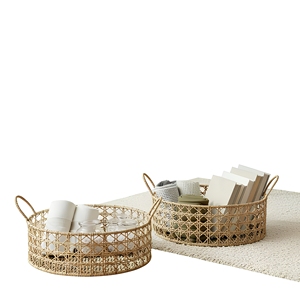 Cesta de Almacenamiento Tejida de Ratán Natural con Asas, Ovalada, Redonda, Cuadrada, Organizador de Tejido Abierto para Decoración del Hogar, Regalos y Manualidades - Product Image 1