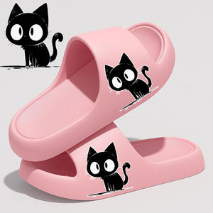 Carino gatto nero EVA pantofole da bagno per interni scarpe da bagno estive resistenti agli odori uso da famiglia morbide e comode pantofole da giardino - Product Image 4
