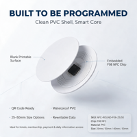 Étiquette NFC programmable vierge en PVC, tailles 25-50 mm, réinscriptible, puce F08, code QR, étanche, pour carte de visite, carte de membre d'hôtel, paiement