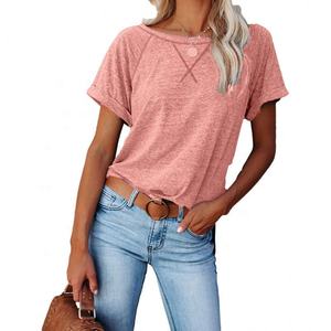 NOVEDAD DE VERANO 2023, Camiseta De manga corta sólida para Mujer, Tops De Oficina Para Mujer, Jersey De cuello redondo Simple Retro, Camiseta De Mujer - Product Image 6