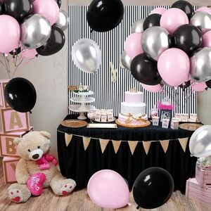 Ballons roses <span class=keywords><strong>et</strong></span> noirs de 12 pouces, ballons en latex argenté métallisé pour anniversaires, baby showers, Pâques, fêtes de remise de diplômes, décoration - Product Image 6