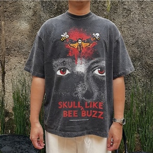 Vintage Wash Oversized Graphic T Shirt Heavyweight Cotton Streetwear <b>Skull</b> Butterfly Bee Print Loose Fit Unisex <b>Top</b> - Product Image 1