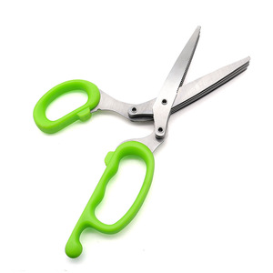 Stainless Steel Five Layer <b>Scissor</b> Green Handle <b>Kitchen</b> Chopping Tool For Scallions Chili Seaweed Baby Food - Product Image 3
