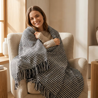 Designer Hahnentritt-Akzent-Decke mit Fransen und Quasten für Sofa und Bett, Schicke Karierte Jacquard-Decke für Ästhetische Raumdekoration