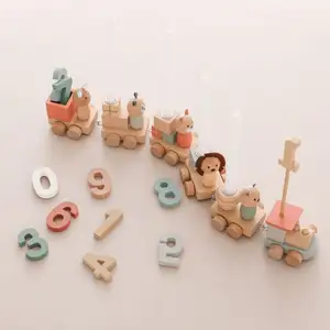 1-10 세 아기 생일 케이크 장식 장난감 어린이 사진 기념 장난감 트랙 카트 나무 기차