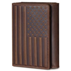 Men's Genuine Leather Tri-Fold <b>Wallet</b> With American Flag Design <b>RFID</b> <b>Blocking</b> Large Capacity Vertical <b>Wallet</b> For Everyday Use - Product Image 1