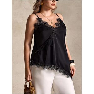 FOXA – haut en dentelle respirant pour femmes, grande taille, bretelles spaghetti, sans manches, col en V, asymétrique, tenue d'été décontractée - Product Image 4