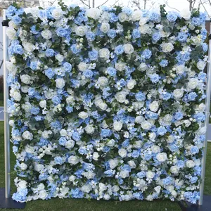 Silk 8x8 Dusty Royal Blue Hydrangea Flowers Floral Fake Rose Backdrops Events Flower Wall Backdrop Decorations For Wedding