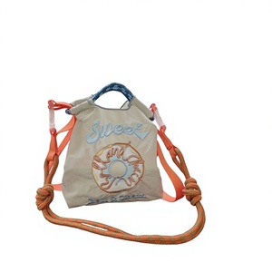 Sac fourre-tout en nylon brodé écologique de style japonais avec chaîne à billes, motif floral, fermeture à cordon, sac de shopping - Product Image 1