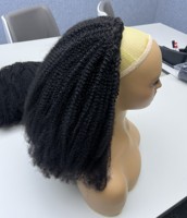 Perruque mi-tête 4C à cordon de serrage, cheveux indiens non traités, densité 180%, texture crépue bouclée 4C, ligne de cheveux invisible, vente en gros et livraison directe