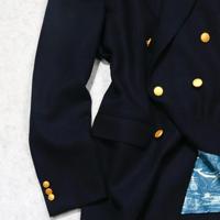 Blazer Homme Sur Mesure Style Italien Bleu Marine Croisé Col V Boutons Métalliques Dorés Coupe Slim Laine Demi-Entoilé Affaires Formel Mariage