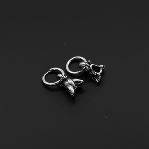 Boucles d'oreilles créoles personnalisées pour hommes en acier inoxydable 316L doré, hypoallergéniques, avec breloque tête de chacal Anubis, style vintage punk, cadeau - Product Image 1