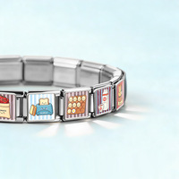 Aksesoris gelang modular Italia, motif sarapan Italia yang lucu: roti panggang, kopi, telur, roti, berbahan stainless steel, untuk gelang Italia DIY.