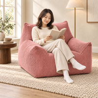 Fauteuil pouf moderne en velours côtelé rose, confortable, pour se détendre, compressé sous vide, sans cadre, idéal pour petit appartement