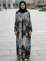 Abaya Bohème pour Femmes Musulmanes, Robe Longue Décontractée d'Été à Manches Longues, Motif Géométrique Ethnique, Style Dubaï, Modeste, en Polyester