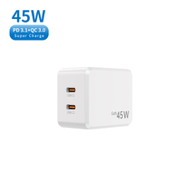NIUBAILE Chargeur portable double USB-C pliable en matériau GaN 45W avec câble de 0,9 m PD3.0 QC2.0 ignifuge et écologique pour tous les mobiles