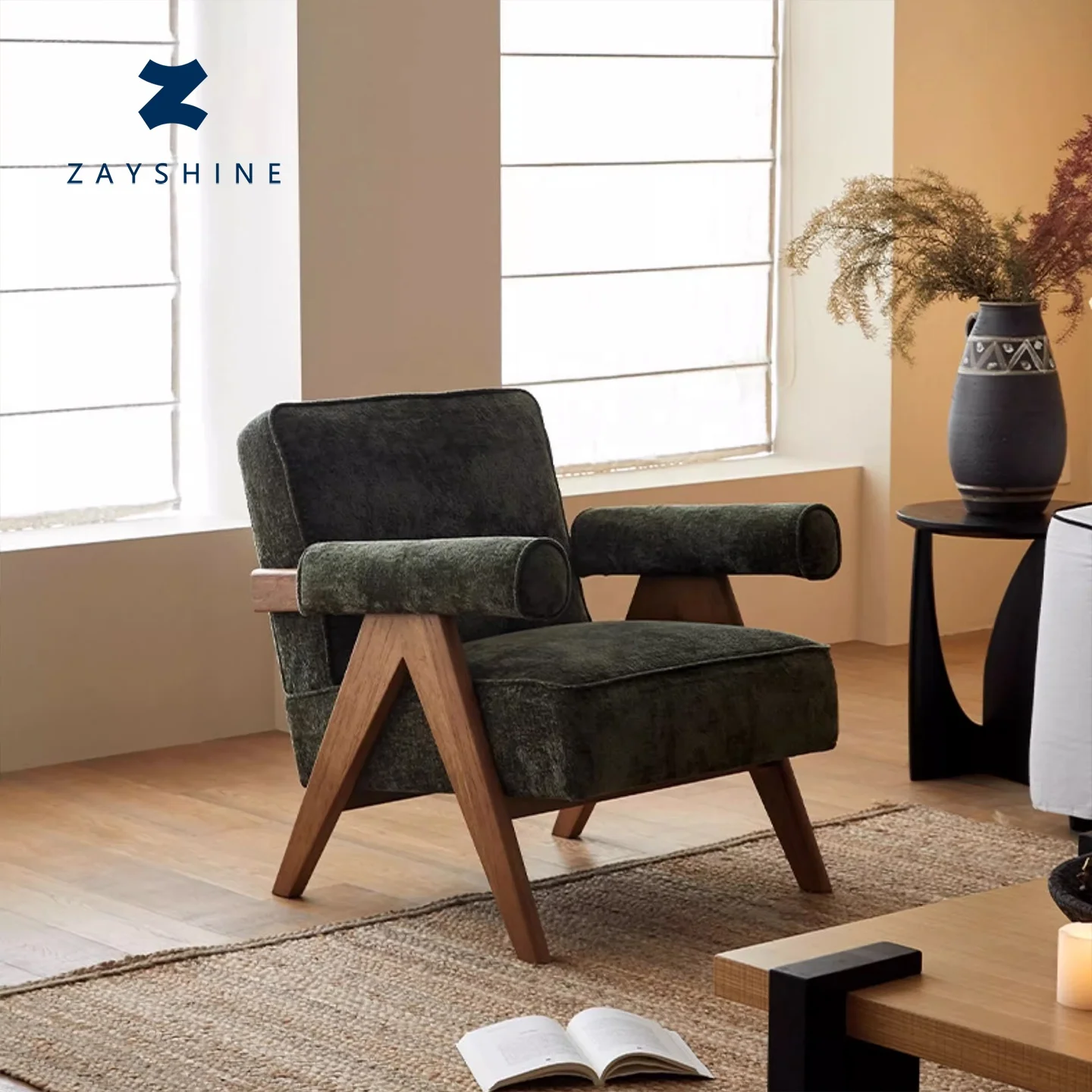 Zayshine, французское Ретро зеленое бархатное кресло для отдыха