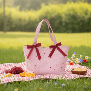 Borsa a Mano alla Moda Personalizzabile con Fiocco e Motivo a Quadri <span class=keywords><strong>Rosa</strong></span>, Borsa da <span class=keywords><strong>Spiaggia</strong></span> Portatile per Uso Quotidiano per Donne - Product Image 1