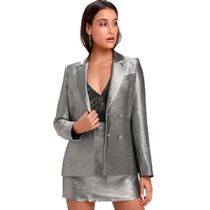 Women Fancy Blazer Designs Starshine Cool Metallic Silver Blazer Suits