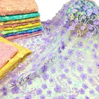 Tissu polyester brodé découpé au laser à fleurs 3D, 30 couleurs, sequins 3 mm RXF2384, pour textile de maison, filles et garçons