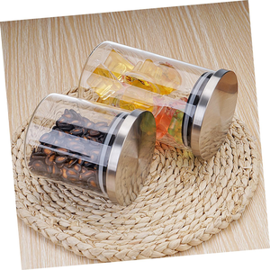 Cylinder Square Clear Stripe Borosilicate Glass <b>Kitchen</b> Food <b>Storage</b> Jar with Airtight Sealed Lid - Product Image 5