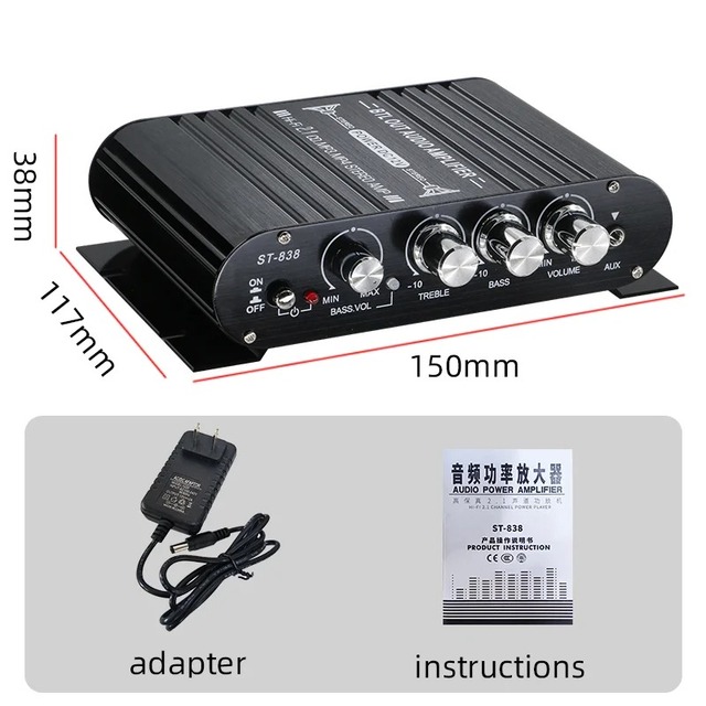 High - Performance 2.1CH Sound Amplifier with BT & RCA - Ideal for Home Theaters, Music, Deliver Rich, Clear Audio