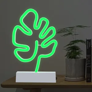 Lampe néon Led en forme de feuilles Monstera, alimentée par batterie, en plastique, luminaire décoratif d'intérieur, idéal pour un bureau, 50 unités