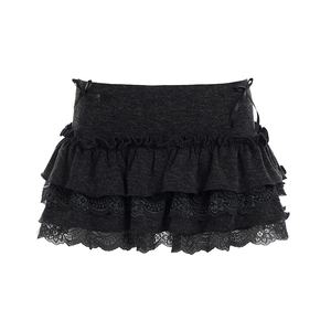 Women Bow Trim Knit Tiered Mini <b>Skirt</b> Solid Color Y2K Style Casual Summer Ladies Fashion <b>Skirt</b> - Product Image 6