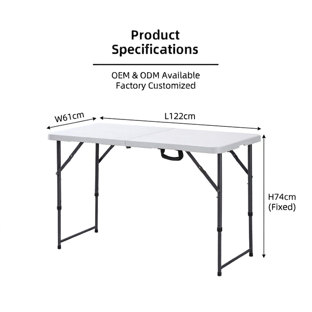 HDPE Portable Waterproof Outdoor Plastic Table Garden Dining Picnic Event Fold in Half Table Two Pcs Top with Plastic Lock